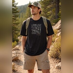 Smartwool Merino Wool Blend Black Graphic Icon Tee Outdoor Adventure Trail Shirt